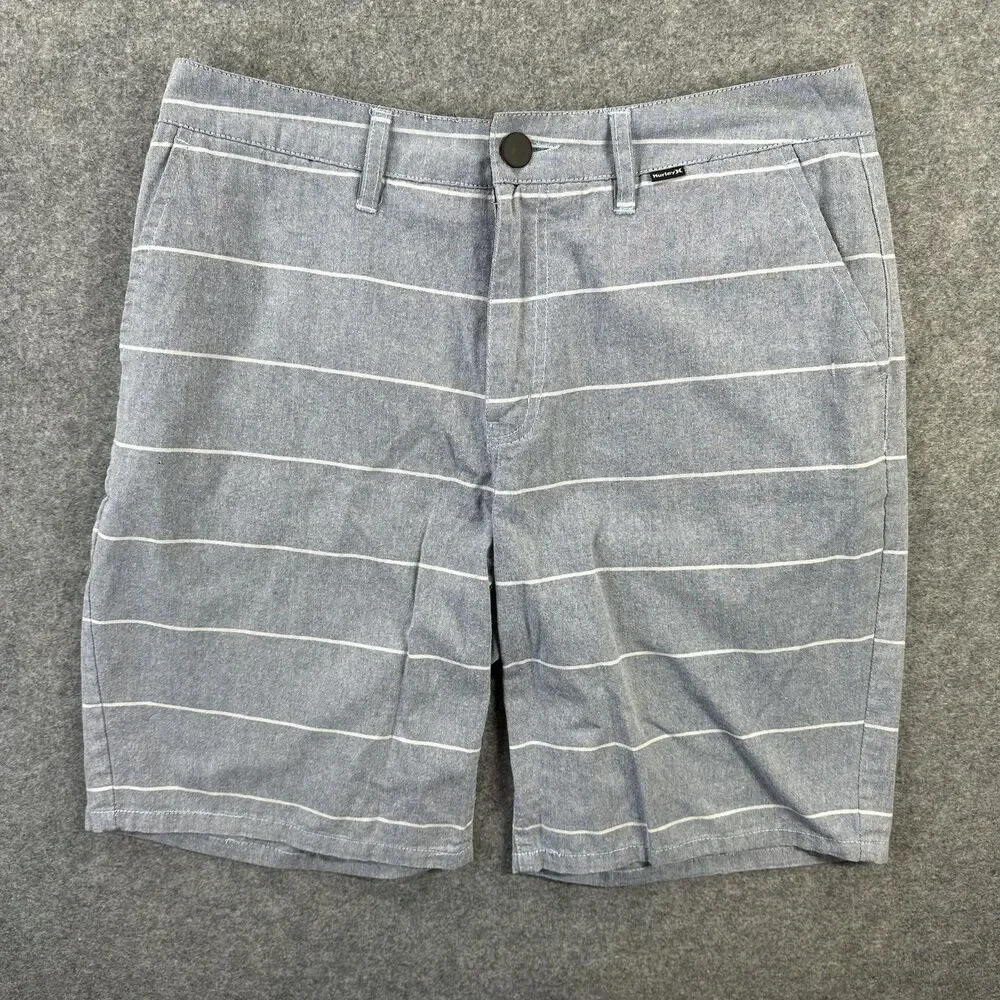 Hurley Shorts Mens 30 Blue Stripe Chino 10 Inseam Golf Casual Walk Beach